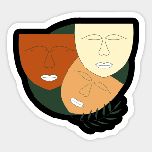 Abstract shape art with line art and faces in earth tones Sticker